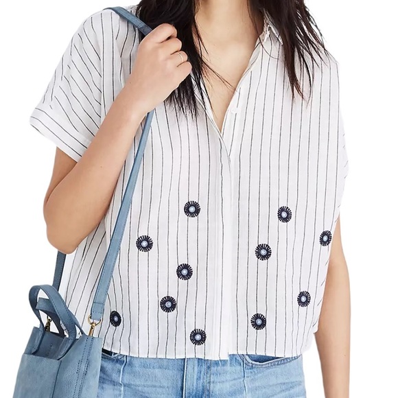 Madewell Tops - Madewell | Embroidered Hilltop Short Sleeve Button Down Top Size Large
